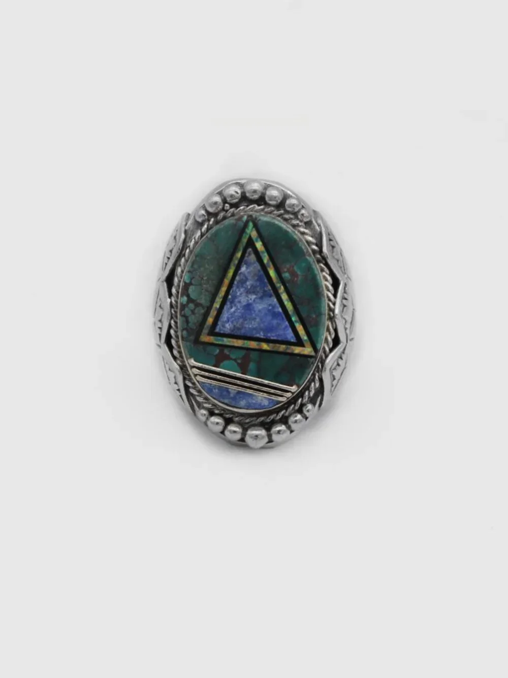 Native American Navajo Zuni Multi Stone Inlay Sterling Silver Ring